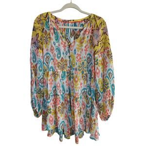 Anthropologie Top Womens XS Yellow Print Maureen Babydoll Sheer Peasant NEW